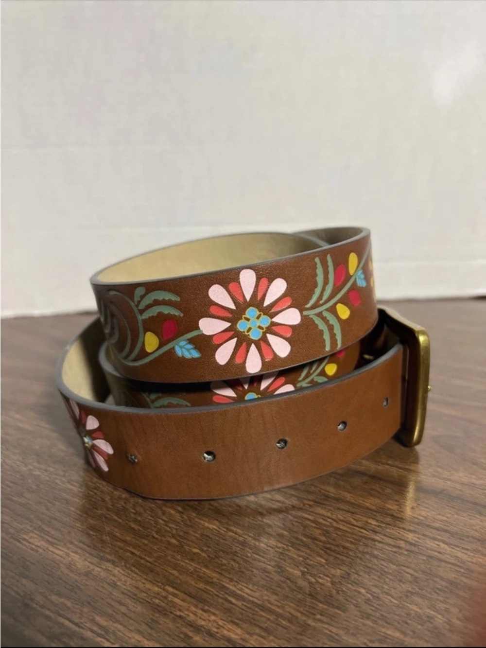 Vintage Handmade Brown Floral Embossed Leather Belt - Women's Accessory